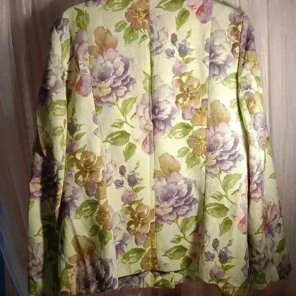 Women Alfred Dunner floral blazer jacket L chartreuse green Spring fall leisure - Picture 8 of 11